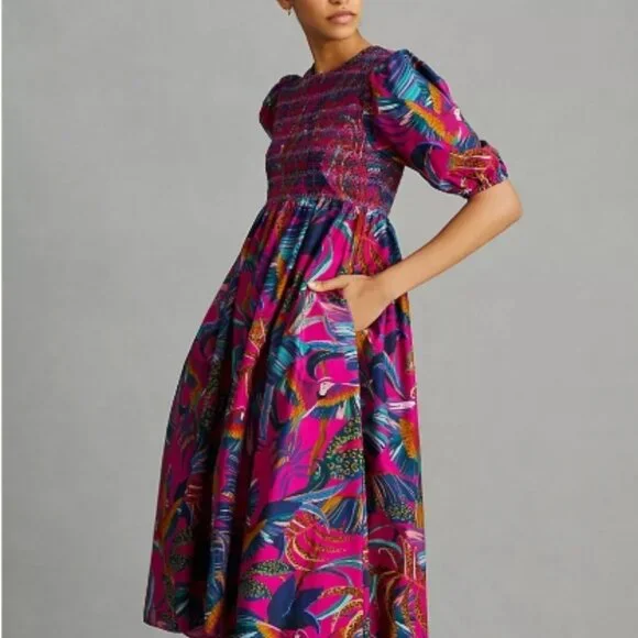 knee length dresses for ladies Orange Fresh Macaws Midi Dress – FARM Rio main image 1